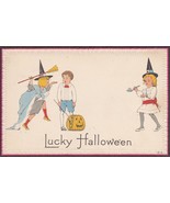 Lucky Halloween E. Nash Postcard Series 8-A - Girl Witches &amp; Frightened ... - $755.52 MXN