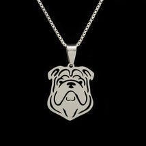 English Bulldog Necklace 16&quot; Box Chain Stainless Steel Dog Portrait Pendant New - £8.07 GBP