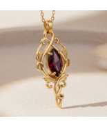 Elven Birthstone Necklace|14K Gold Plated Sterling Silver Jewelry-Fantas... - $43.99