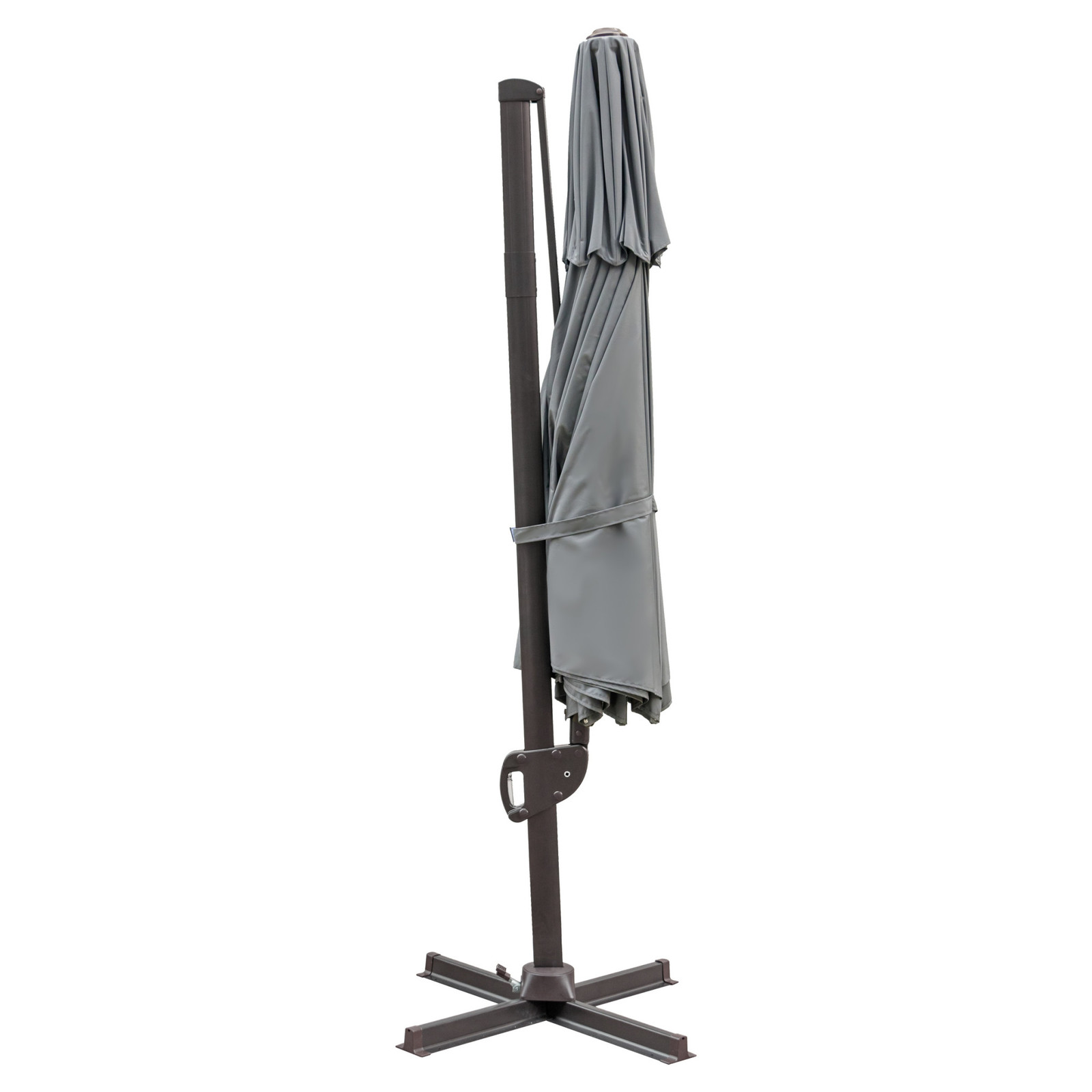 11.5&#39; Dark Gray Polyester Round Tilt Cantilever Patio Umbrella With Stand - $475.86