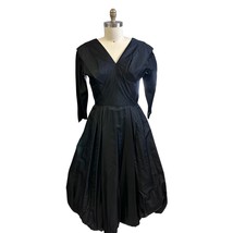 VTG Seymour Jacobson Black Silk Satin Gown Bubble Skirt Shawl Collar 195... - $371.25