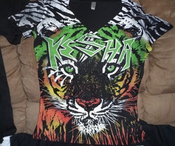 KESHA - All-Over Tiger Print V-Neck Women&#39;s T-Shirt ~Never Worn~ Jr XL - $23.76