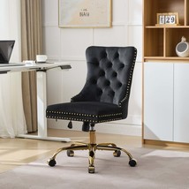 Modern Black Velvet Tufted Office Chair - Adjustable Swivel, Golden Base - $123.99