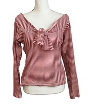 Jottum Women&#39;s  L Red White Striped Tie Neck Top Stretch Nautical Retro ... - £14.96 GBP