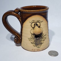 VTG 1974 Peter Petrie Pottery Brown 3D Face Nose Beard Mug Carved Clay Signed - £20.06 GBP