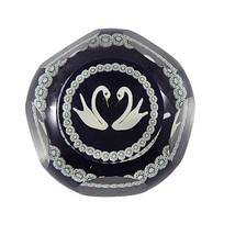 William Manson Glass Paperweight Purple White Swans Limited Edition 50/150 - £130.81 GBP