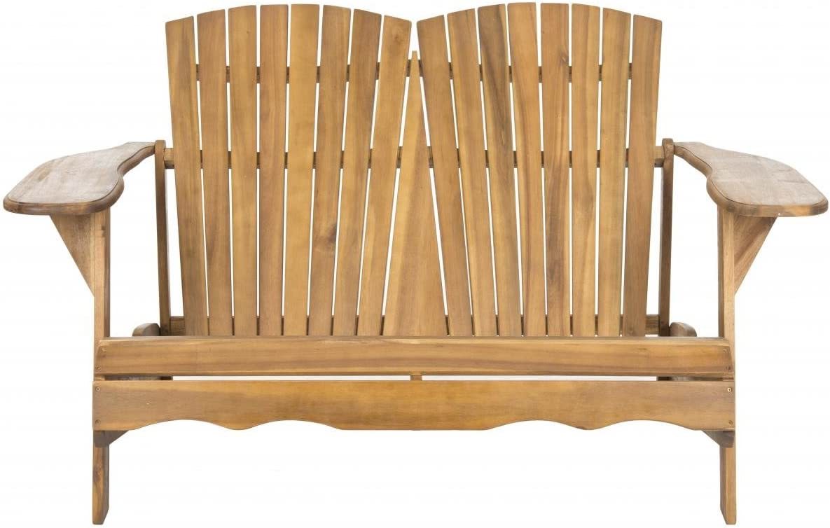 Hampton Adirondack Acacia Wood Bench, Natural, From Safavieh Patio Collection. - $286.93