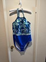 NWT Clean Water Women’s One Piece Royal Blue Halter Floral Swimsuit Size... - $21.73