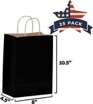 25 Pcs Kraft Paper Gift Bags with Handles 8x4.25x10.5 25 Pcs Black Shopping Bags - £18.33 GBP