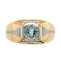 14k Yellow and White Gold Men's Genuine Natural Aquamarine Ring (#J6796) - €737,72 EUR