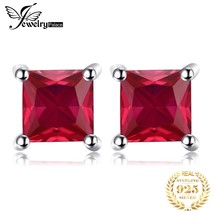 JewelryPalace Square Princess Cut Red Created Ruby 925 Silver Stud Earrings for  - £15.02 GBP