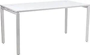 60 Writing Desk With White Laminate Top &amp; White Finish Metal Legs, 60 - $364.99