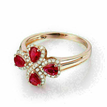 2Ct Simulated Ruby/Diamond Women&#39;s Engagement Ring 14K Yellow Gold Plated Silver - £94.13 GBP