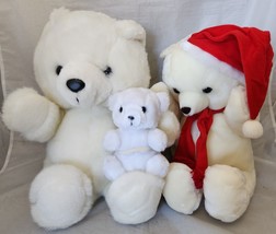 Vintage Christmas 1987 Plush White Polar Santa Bear Set of 3 Prestige DanDee - £19.57 GBP