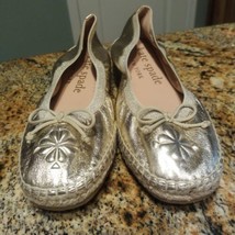 New Kate Spade Clubhouse Metallic Leather Espadrilles Gold Shoes Size 6.5 - £58.50 GBP