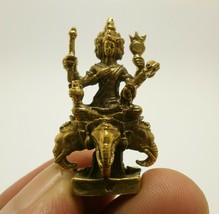 Hindu Mini Brass Amulet Lord Brahma Phrom Trimurti Ride 4 Faces Erawan Elephant - £21.49 GBP