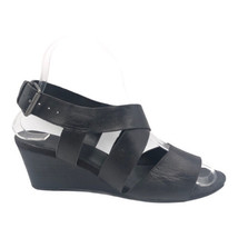 Franco Sarto &quot;Danelle&quot; Black Leather Cross Sandals Size 7 Women&#39;s Buckle Closure - £21.52 GBP