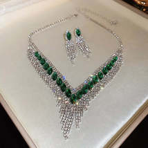 Copper Rhinestone Earrings and Necklace Jewelry Set - $15.74