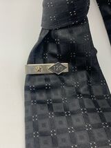 Vintage Silver Tone &amp; Black Enamel "120" Diamond Logo Men's Tie Clip Bar - $5.20
