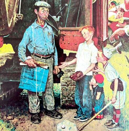 Primary image for Kids Playing Baseball Norman Rockwell 1979 Print From Memory Album Repro DWKK15