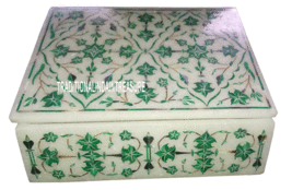 6&quot;x4&quot;x2&quot; Marble Jewelry Cabinet Box Malachite Fine Inlay Floral Christmas Gift - £194.78 GBP