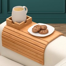 Bamboo Couch Cup Holder - Couch Arm Tray &amp; Cup Holder For Drink &amp;, Or Lo... - $33.11