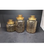 L.E. Smith Scroll Canisters, Set of 3 Amber Glass Containers, Atterbury ... - $67.89 CAD