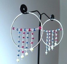 Natural Sapphire, Ruby and Pearl Silver Large Hoop Earrings - £79.93 GBP