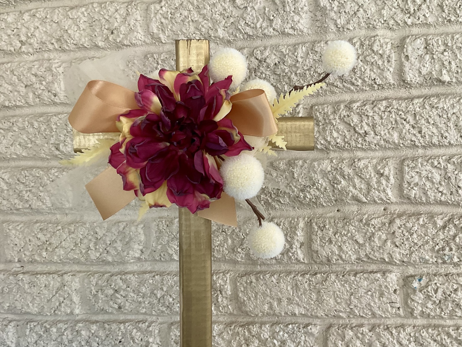 Rustic Fall Cemetery Cross – Handmade Grave Decoration with Autumn Flowers  - $25.00