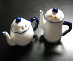 Tea Pot and Coffee Pot Salt and Pepper Shaker Set Delicate Porcelain Whi... - $10.99