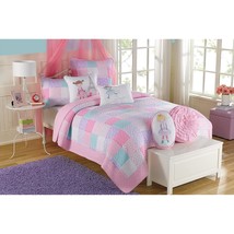 Angelina Floral Dot Pink Light Purple Blue 100% Cotton Reversible Girl Quilt Bed - £83.34 GBP