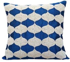 Blue Throw Pillow Covers 16&quot;x16&quot; Silk, Royal Blue Tops - £41.46 GBP+