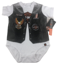 Harley Davidson Boy&#39;s One Piece Printed Faux Vest Creeper 12 Months 3060629 - £15.04 GBP