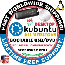 Kubuntu Linux Os Latest Desktop Lts 64BIT Bootable USB/DVD, MAC/PC Noble Numbat - $8.99