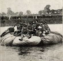 1914 WW1 Print British Troops Crossing River Antique Military Period Col... - $34.99