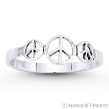 Peace Sign 3-Charm Hippie Symbol .925 Sterling Silver Stackable Right-Ha... - $22.94