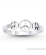 Peace Sign 3-Charm Hippie Symbol .925 Sterling Silver Stackable Right-Ha... - $329.62 MXN