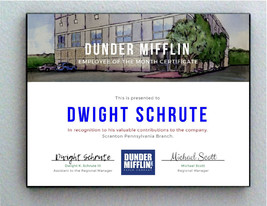 Framed The Office Dwight Schrute Dunder Mifflin Employee Of The Month Prop - £14.52 GBP
