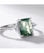 Genuine 925 Sterling Silver 3CT Natural Moss Agate Creative Ring (Size 6-8) - $64.99