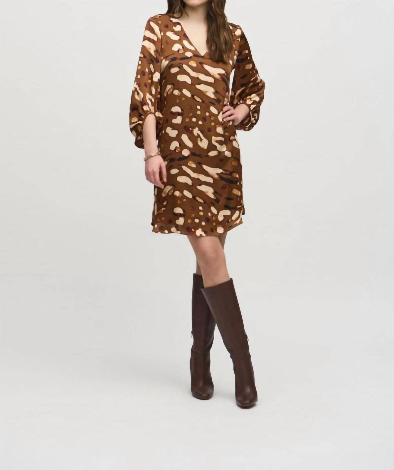 Joseph Ribkoff animal print satin shift dress Beige - $64.00