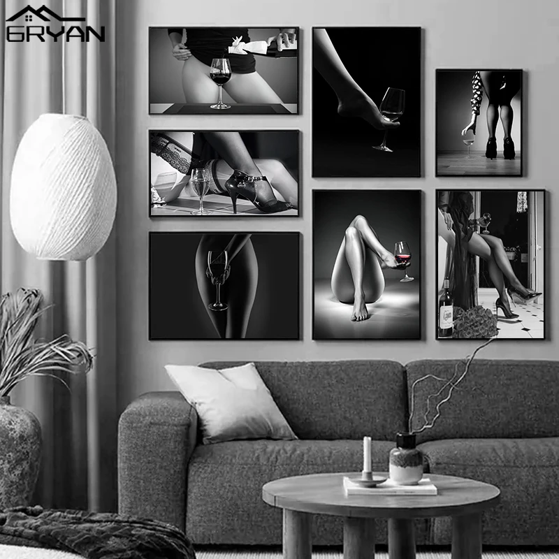 House Home Black and White Retro Ay Woman Canvas Poster Wine Car Silk Stockings  - £19.66 GBP