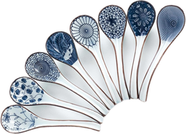 JOBNTZ Ceramic Soup Spoons Set of 8,Japanese Ramen Spoons,Long Handle Perfect De - £28.63 GBP