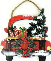 Old Truck W/Tree Christmas Wall Hanging Picture Wood 7.81&quot; x 7.13&quot; NWT - $14.01