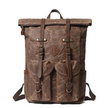 rucksack Men Large Capacity Leather Canvas BackpaFor Men School Bags Vintage Wat - £98.52 GBP