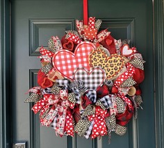 Valentines wreath, valentine’s  Leopard wreath, Valentines Day wreath, H... - $128.69