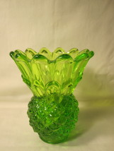 vintage Indiana Glass 4&quot; Green Pineapple Votive Candle Holder - rare - $22.50