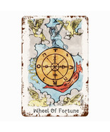 Tin Sign Of The Wheel of Fortune Tarot Card • Major Arcana Vintage Metal... - $37.40