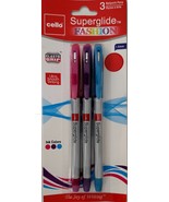 Bic Cello Superglide Pens Stylos Medium Tip 1 mm Pink Purple &amp; Blue Ink ... - €3,03 EUR