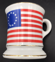 Betsy Ross USA American Flag Mug Cup w/ Gold Trim 4&quot; Tall 3.25&quot; Dia Japan - £11.26 GBP
