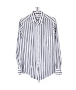 Geoffrey Beene Dress Shirt 15.5 34 35 Mens White Blue Black Striped Cott... - £13.94 GBP